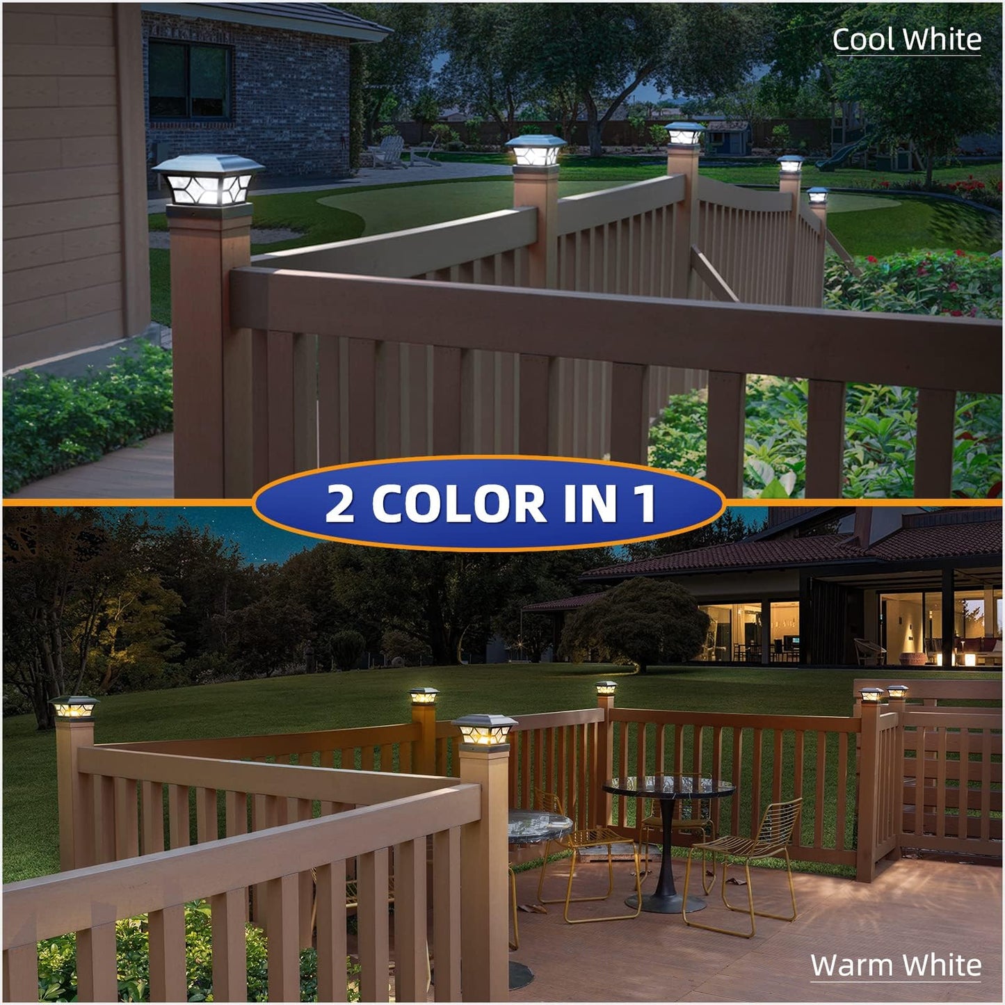APONUO Solar Post Cap Lights - 16 Pack, 2-Mode, IP64 Waterproof, Black, for 4x4, 5x5, 6x6 Wood/Vin