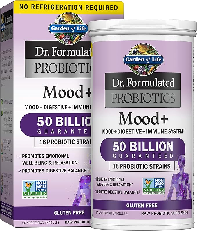 Garden of Life Dr. Formulated Probiotics Mood+ Acidophilus Probiotic Supplement & Vitamin B Complex - Vitamin Code Raw B Complex - 120 Vegan Capsules