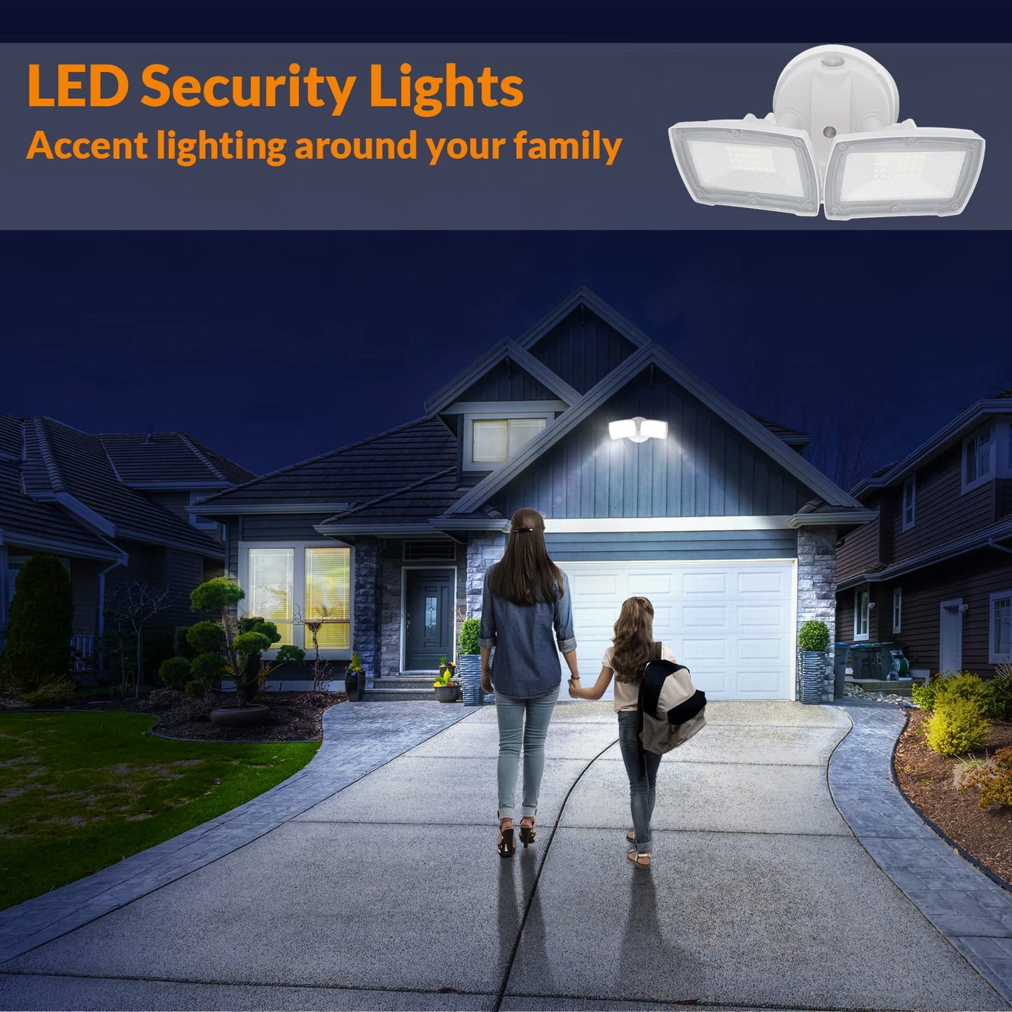 Lepower 3000Lm Dusk To Dawn Led Security Light, 28W, Ip65 Waterproof, 5500K White, 2 Adjustable Heads, Model Yy01B-Wh, White