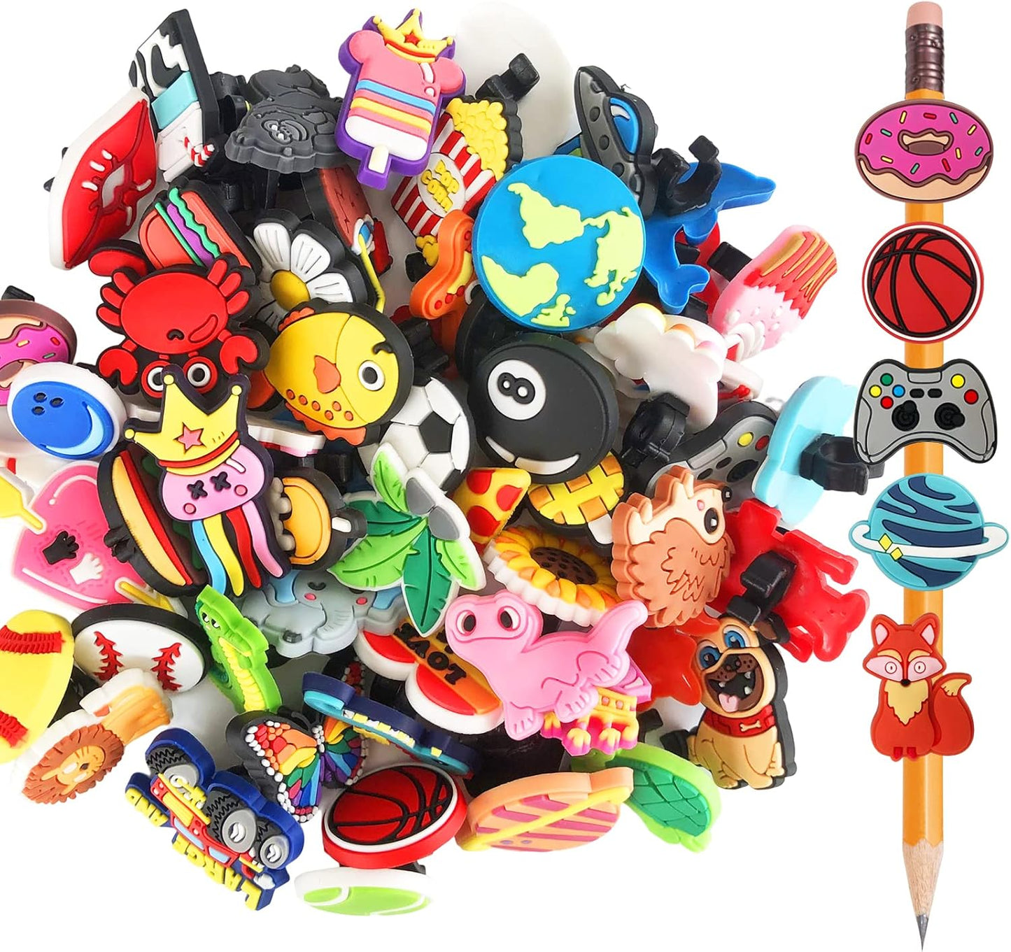 60 Pcs Cute Pencil Topper Decoration, Different Pencil Clip Designs, Suitable for School Prize, Classroom Reward, Gift Idea