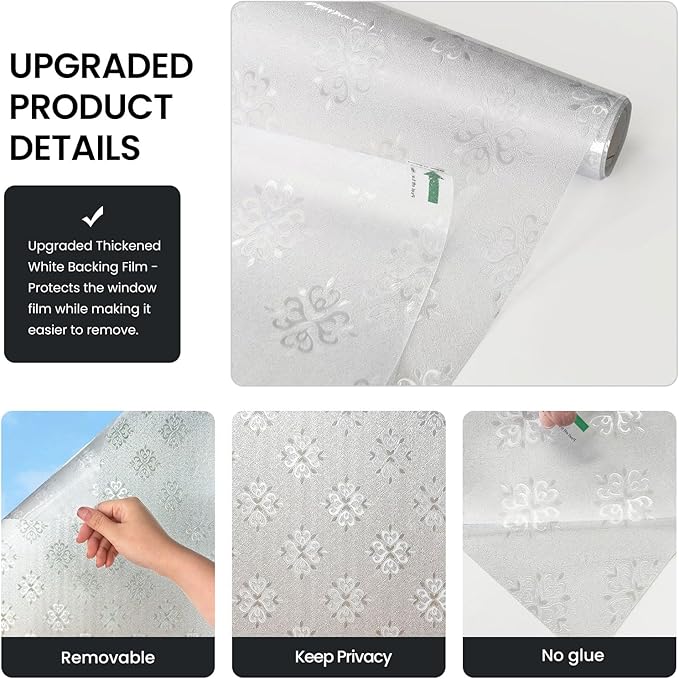 Window Privacy Film, Frosted Glass Decorative Static Cling, Removable Sun Blocking Vinyl Covering,Window Film for Home Kitchen Living Room Bathroom, Frost Blossom,17.3" x 78.7"
