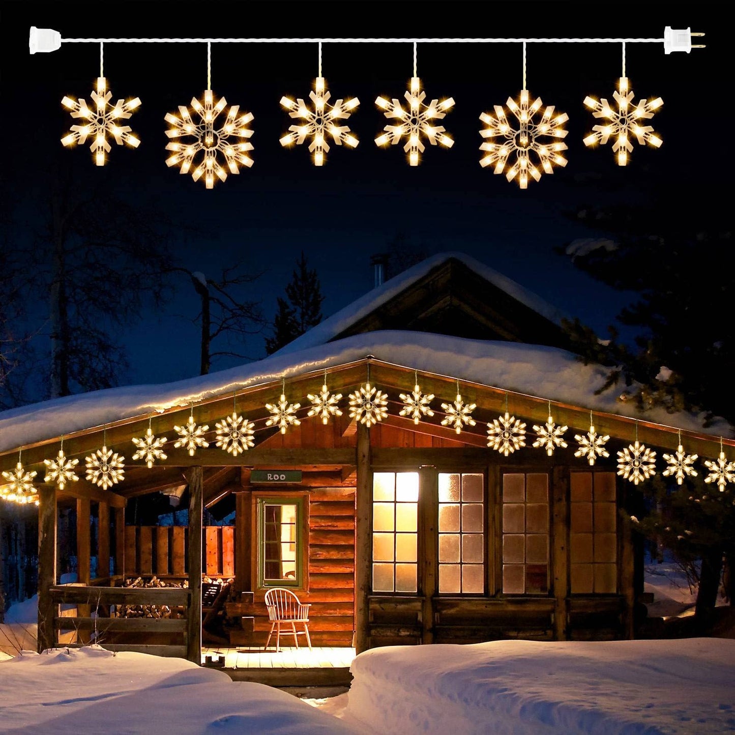 Minetom Snowflake Christmas String Lights - 9ft, 100 Mini Bulbs, White, 1 PC - 6 Drops, Model 39396, Indoor Outdoor Décor