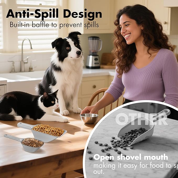 Food Scoop, Cup Capacity Dog Food Scooper With Measuring Lines For Dog, Puppy and Cat Coffee Bean Flour Scoop Set (Grey)
