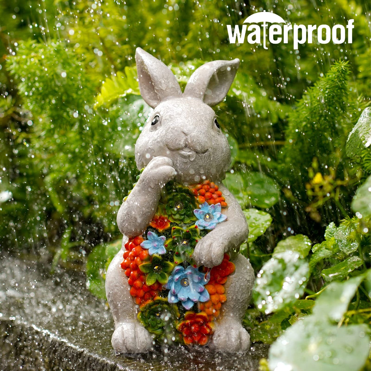 Nacome Solar Garden Outdoor Statues Bunny with Succulent and 7 LED Lights – Lawn Decor for Patio, Balcony, Yard Ornament - Chrismtas Gifts for Mom Grandma