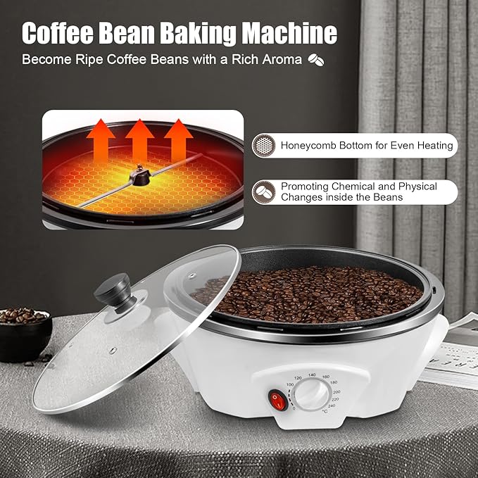 800W Electric Coffee Roaster Machine Upgrade Household Coffee Bean Roasting Baking Machine 500g Capacity Roasted Pecans Machine with Timer 0-240℃ Temperature Adjust for Home Use