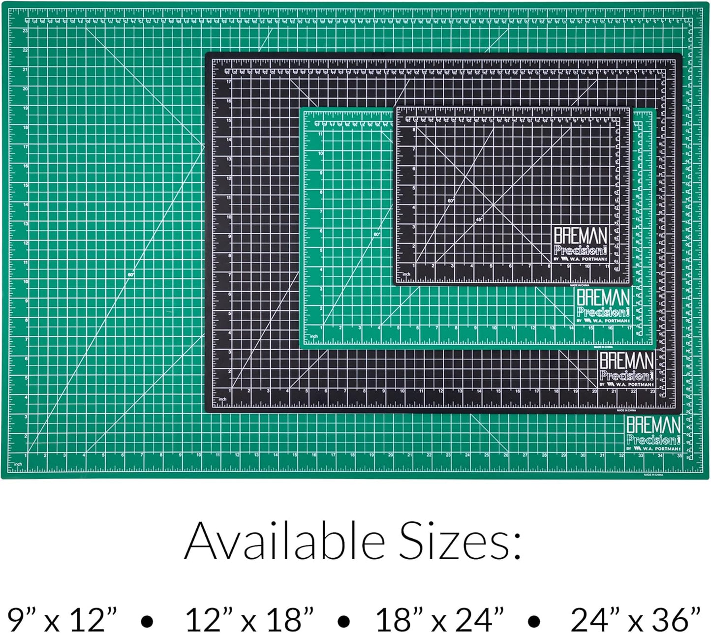 Breman Precision 12x18 Inch Self Healing Cutting Mat - 2-Sided 5-Ply PVC Green/Black Cutting Mats for Crafts, Sewing, Quilting and DIY Projects - Durable and Non-Slip Design with Precise Grid Lines