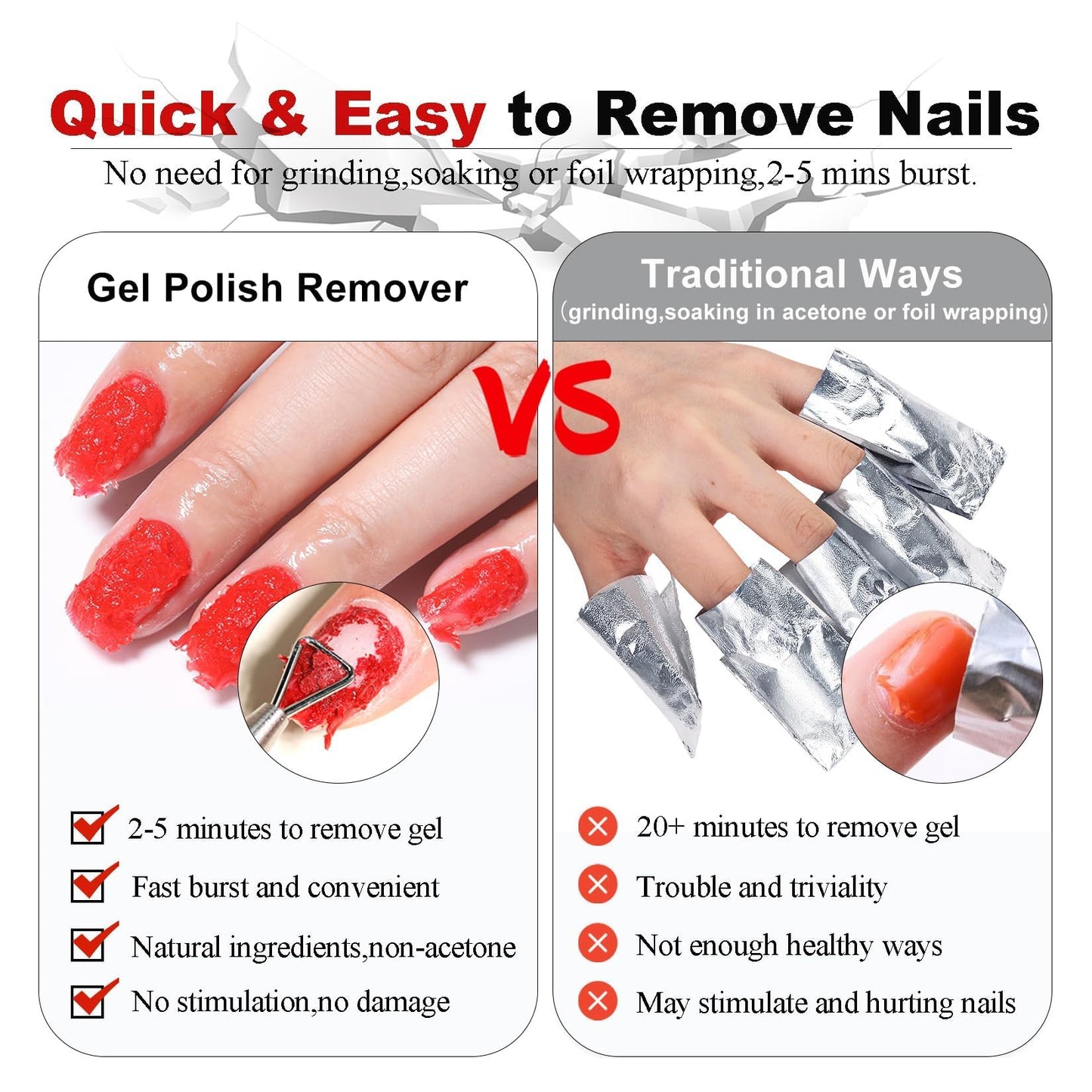 LOUINSTIC Gel Remover Kit - 3 Pcs (45ml) - Quick, Gentle Nail Care Solution for Home or Pro Use with Nail File