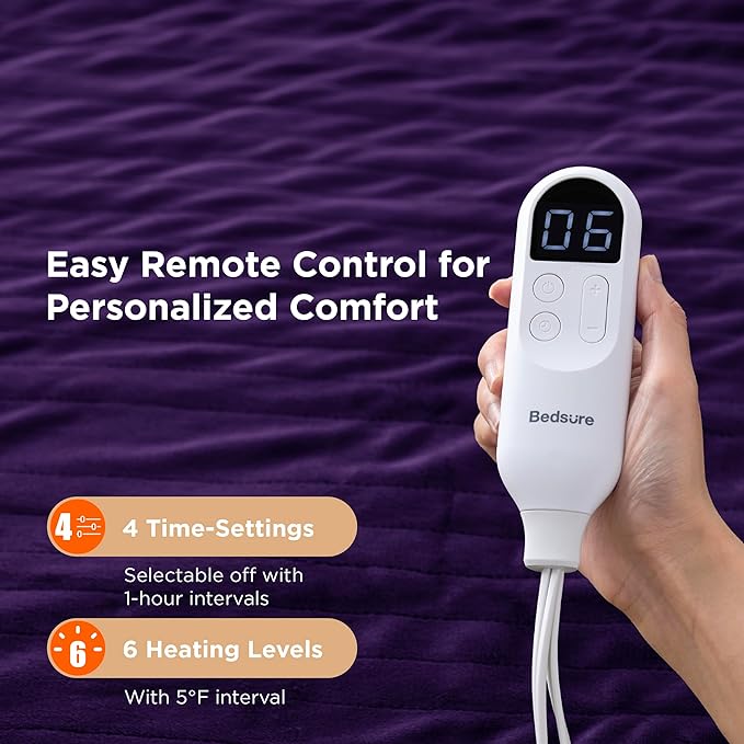 Bedsure Heated Blanket Throw Blanket - Soft Flannel Electric Blanket, Fasting Heating with 4 Time Settings & 6 Heat Settings, Warm Gifts for Grandma (50x60 inches, Purple)