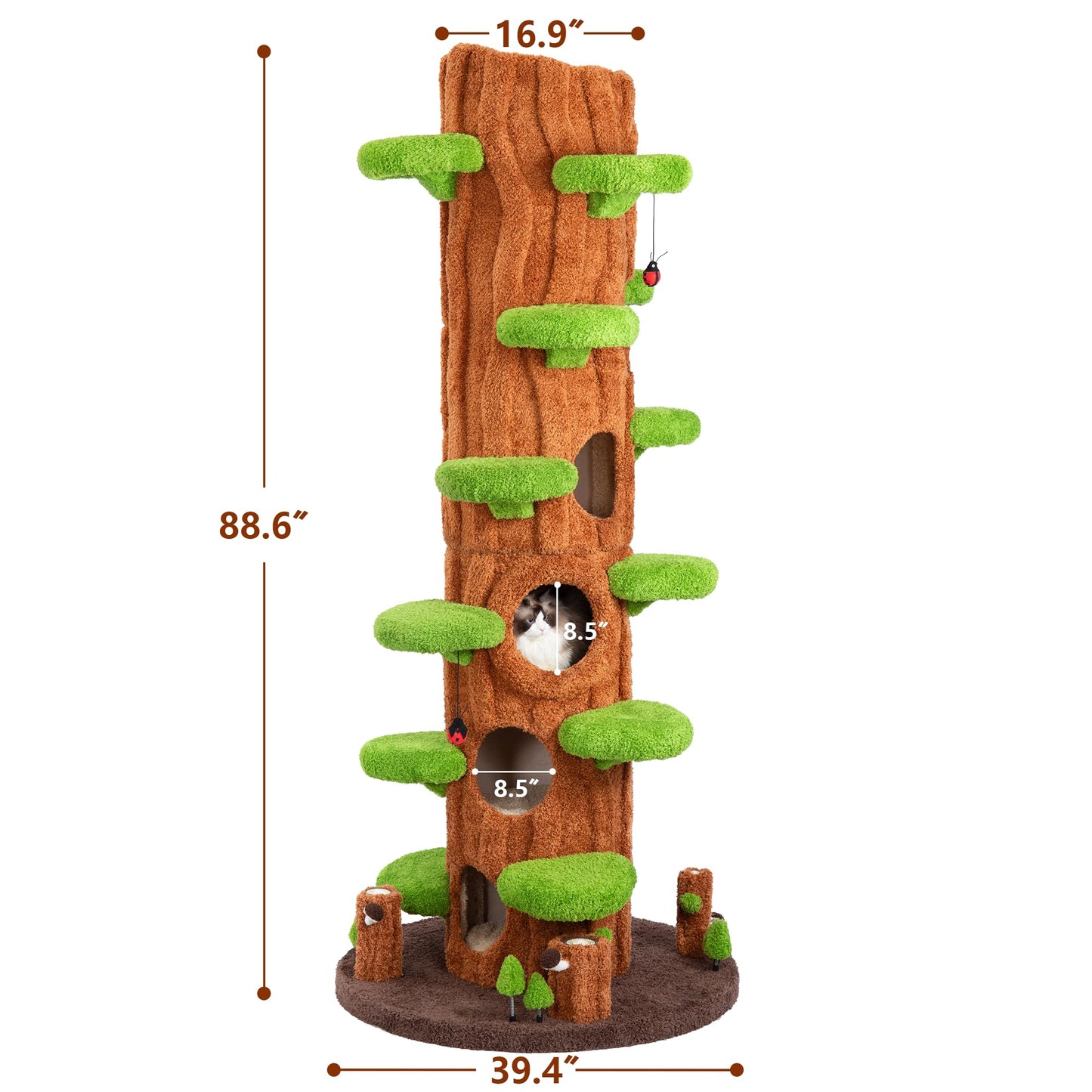 KAMABOKO 90.5" Tall Cat Tree for Indoor Cats, Large Cat Tower with Luxury Cat Condo, Cat Tree Tower with Soft Cushion, Scratching Board, Plush Platform＆ Top Perch, Green