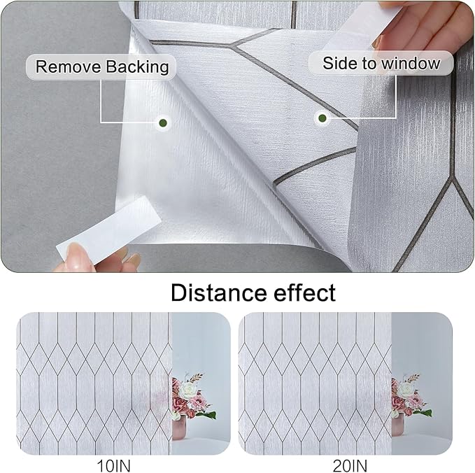 Windimiley Window Privacy Film Stained Glass Static Clings, Bathroom Frosted Leaded Decorative Window Stickers, UV Heat Blocking Opaque Removable for Home Door Coverings (17.5 x 78.7in,Rain)