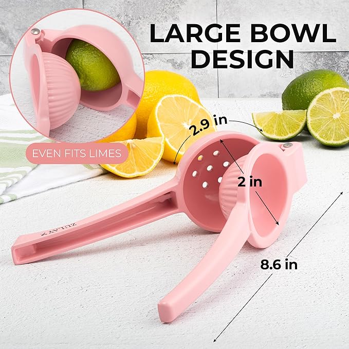 Zulay Premium Quality Metal Lemon Squeezer, Citrus Juicer, Manual Press for Extracting the Most Juice Possible - Pink