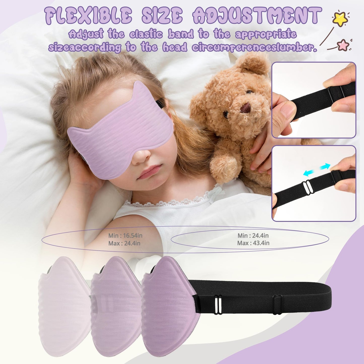 Kids Sleep Mask Eye Mask: 3D Contoured Cup Sleeping Masks, Blindfold with Adjustable Strap, Kids Eye Cover for Boys, Girls, Teens, Pressure-Free with Memory Foam Face Mask for Sleeping (Purple)
