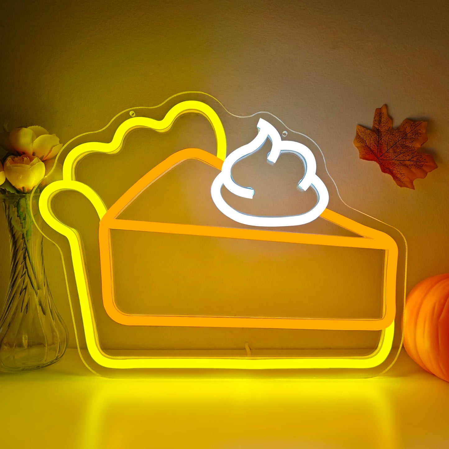Thanksgiving Pumpkin Pie Neon Sign For Wall Decor Thanksgiving Decorations Pumpkin Led Sign Dimmable Cake Neon Light Up Sign For Business Pie Party Decorations Restaurant Coffee Fireplace Fall