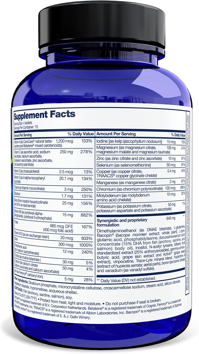 Focus Factor Nutrition for The Brain, Improved Memory & Concentration Brain Supplement, Complete Multivitamin with Vitamins B6, B12, D, Bacopa Monnieri & Tyrosine, 60 Count (Pack of 2)