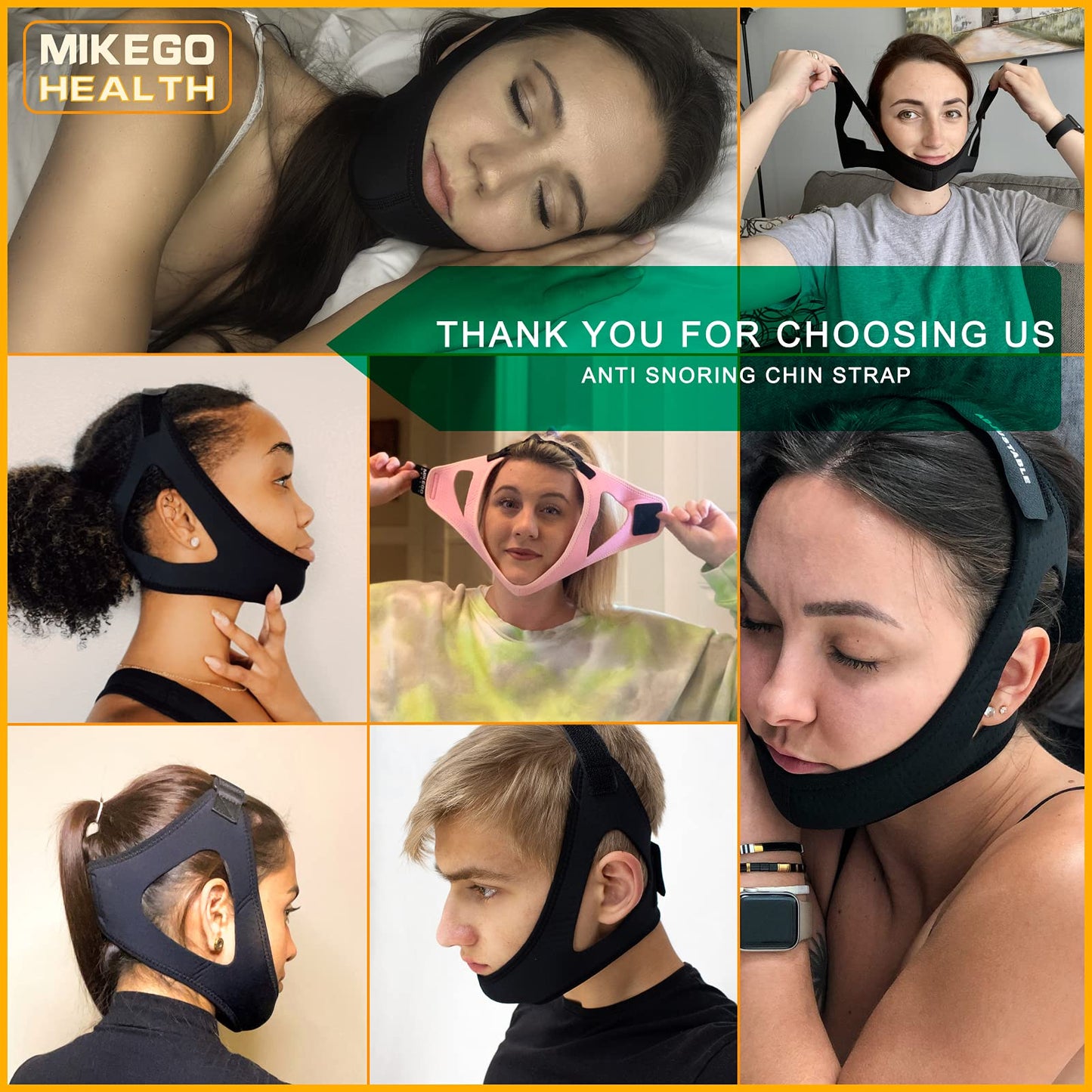 Double Adjustable Anti Snoring Chin Strap for CPAP Users - Chin Strap for Snoring Face Mask Bandage Keeping Mouth Closed - No Dry Mouth Nasal Breathing for Women and Men (Black)