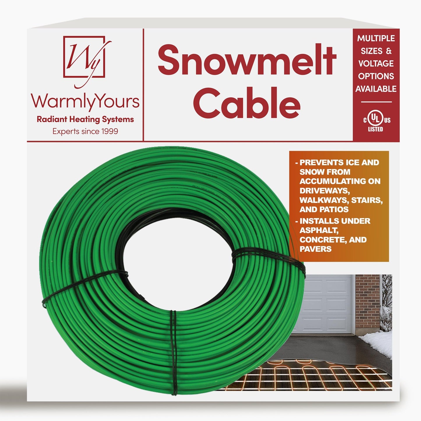 Electric Snow And Ice Melting Underground Cable 377 Feet, Covers 125 Sqft At Up To 38 Watts/Sqft, 240V - Radiant Heated Driveway