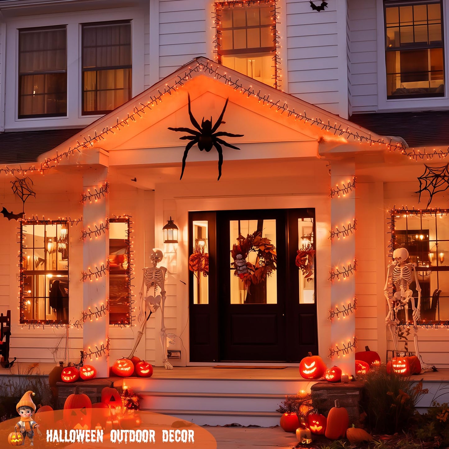 Jmexsuss 400 Led Thanksgiving Lights Green Wire Plug In  20Ft Cluster Light With Remote  8 Modes Orange Lights For Thanksgiving Halloween Fall Tree Garland Wreath Indoor Outdoor Door Decor