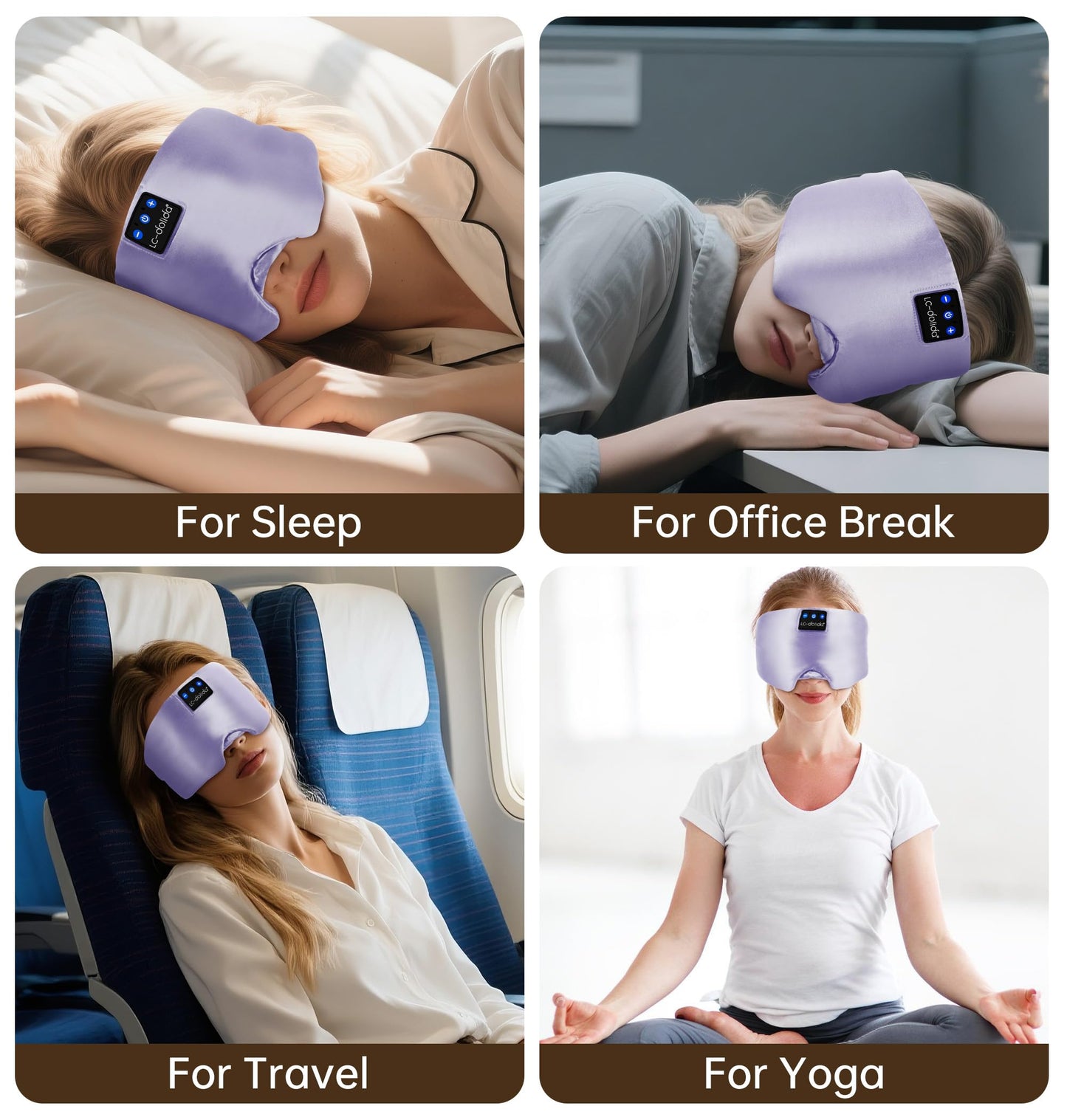 LC-dolida Luxurious Silk Soft Sleep Mask, Sleep Headphones with Bluetooth 5.4 for Side Sleeper, Total Blackout Eye Sleeping Mask for Women and Men, Ideal Gift for Restful Sleep, Travel(Light Purple)