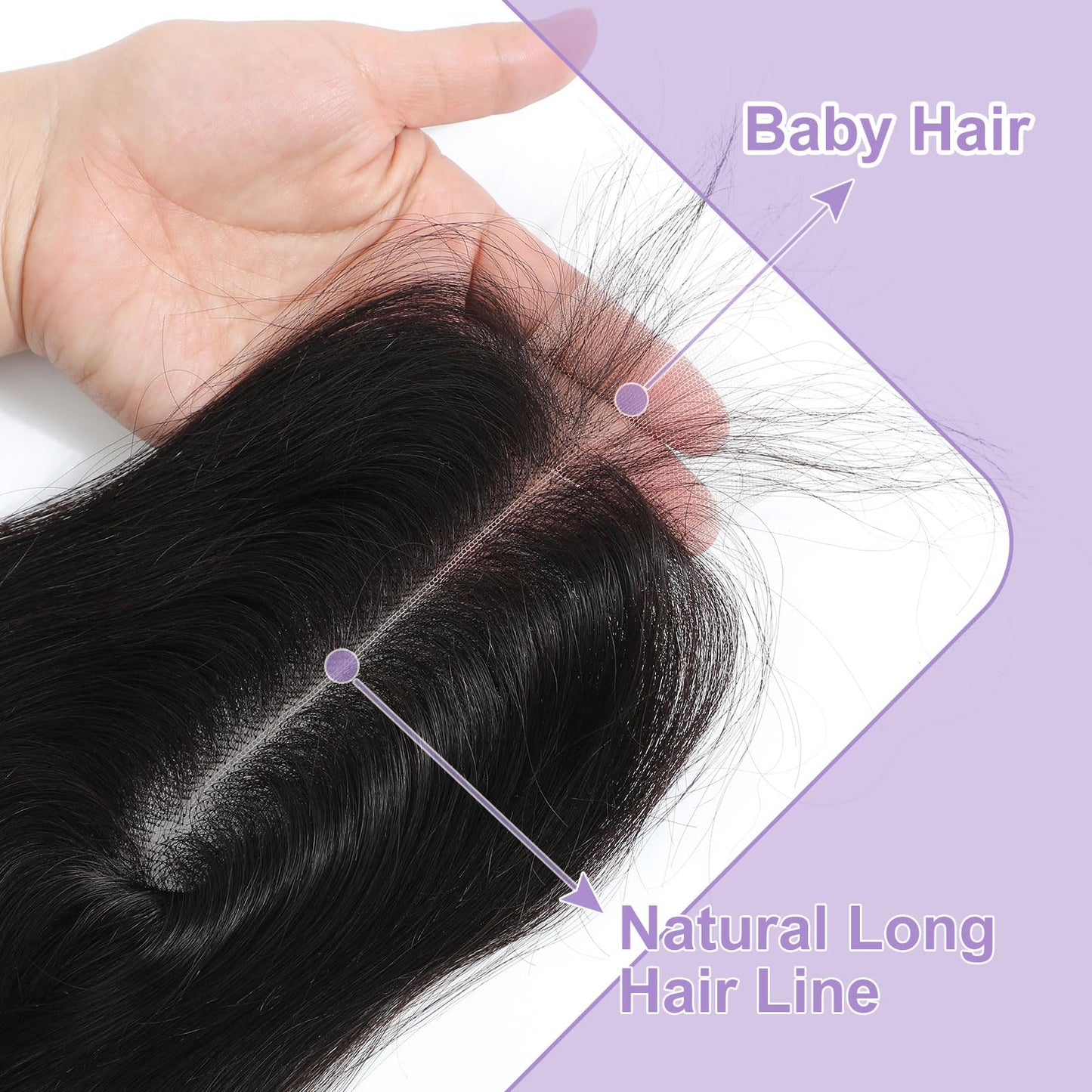 DSEKCAIN 2x6 HD Lace Closure Human Hair Transparent 2x6 Straight Lace Closure Long Middle Part 100% Raw Virgin Human Hair Natura