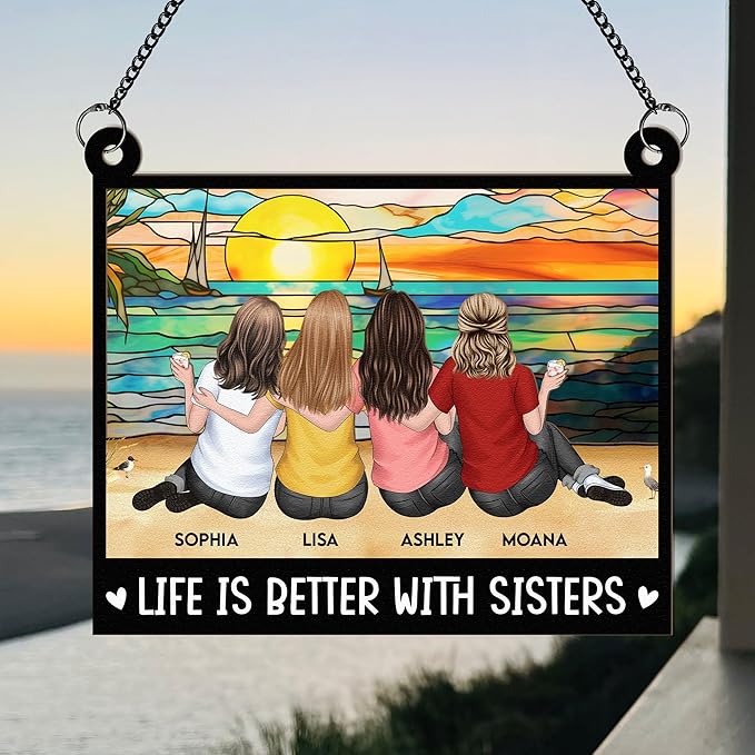 Macorner Personalized Window Hanging Suncatcher Ornament Friendship Gifts for Women, Birthday Gifts for Women Friendship, Best Friend Birthday Gifts, Besties Forever