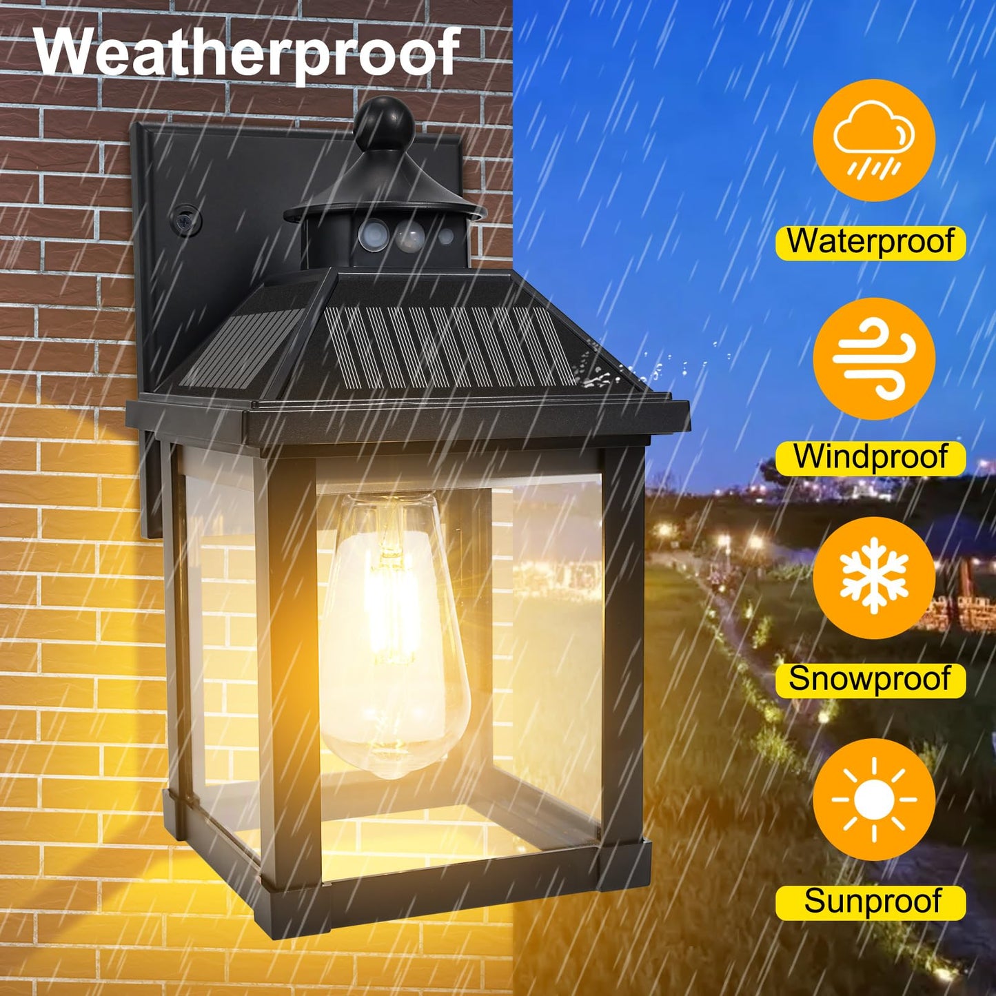 Kuniwa Solar Wall Lights Outdoor, Motion Sensor, 3 Lighting Modes, 2 Pack, Black, Model XHY2208, Waterproof Sconces