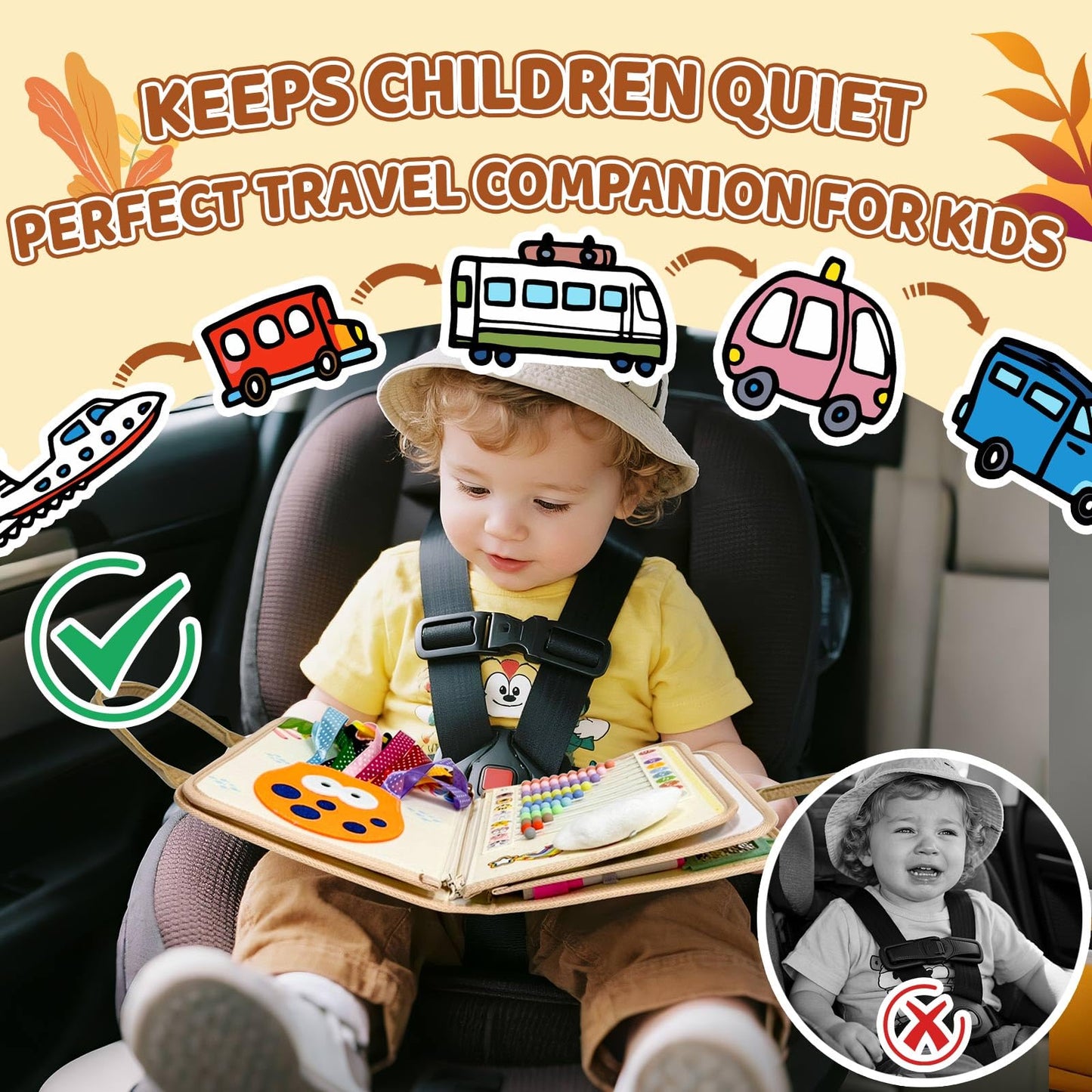 Aurasys Busy Board Montessori Toys for Toddlers Birthday Gifts, Montessori Busy Book Sensory Board Educational Activity Book for Learning Fine Motor Skills, Airplane Travel Toys for Boy & Girl