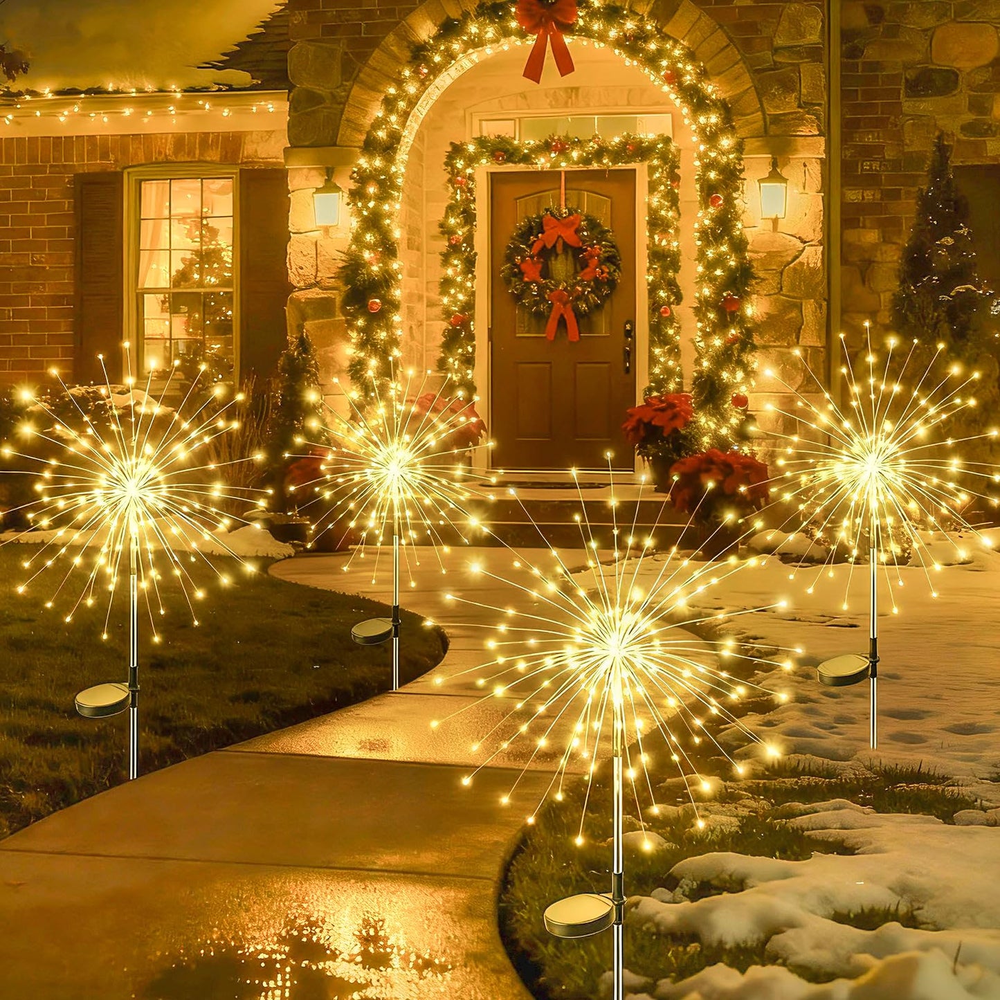 btfarm 4 Pack 120 LED Solar Garden Lights Outdoor, 8 Modes Firework Lights Solar Powered, Waterproof Twinkle Fairy Light Outside for Yard Patio Pathway Pool Christmas Party Decorative, Warm White