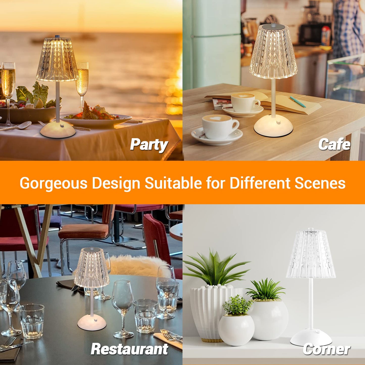 Amingulry Cordless Table Lamp, Rechargeable 4000mAh, 3 Color Modes, Stepless Dimmable, Metal, Small, White