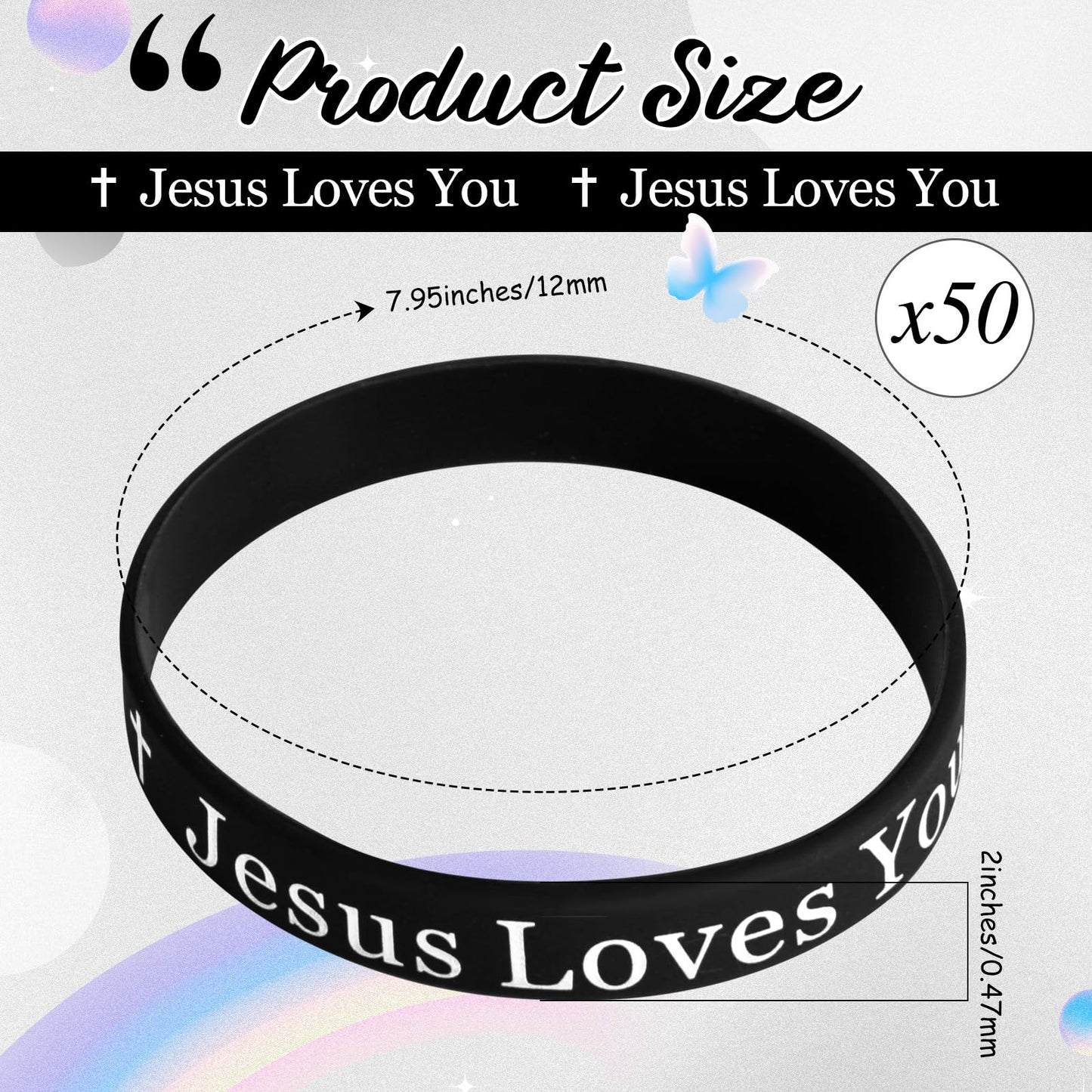 Arrowbash 50 Pcs Jesus Loves You Silicone Wristbands Christian Motivational Rubber Bracelets Religious Inspirational Bracelet Ch