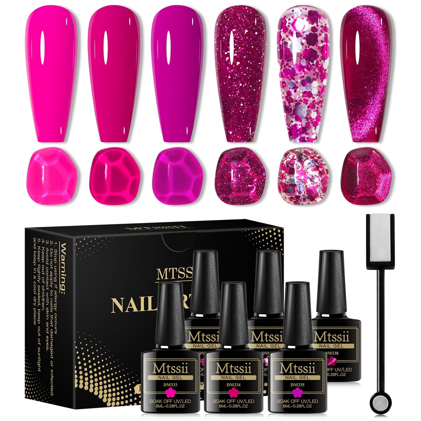 MTSSII Hot Pink Gel Nail Polish and Cat Eye Gel Nail Polish Spring Summer Hot Pink Red Purple Reflective Glitter Gel Polish for