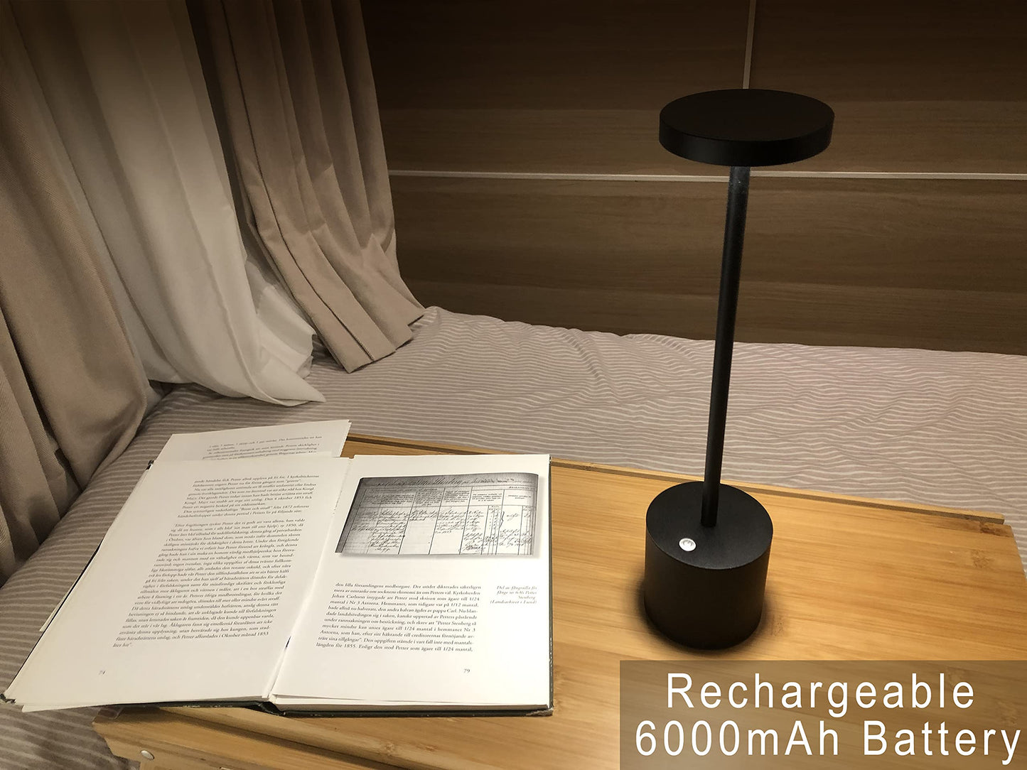 Yiben Cordless Table Lamp  Rechargeable Led Battery 6000Mah Metal Usb Portable Powered Desk Lamp  3 Levels Brightness Light For Restaurants Outdoor (13.25In Black)