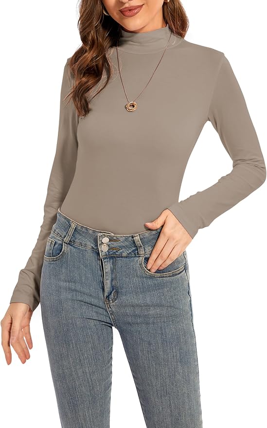 CONPEN Womens Long Sleeve Mock Turtleneck Base Layer Slim Fit Underscrub Shirt