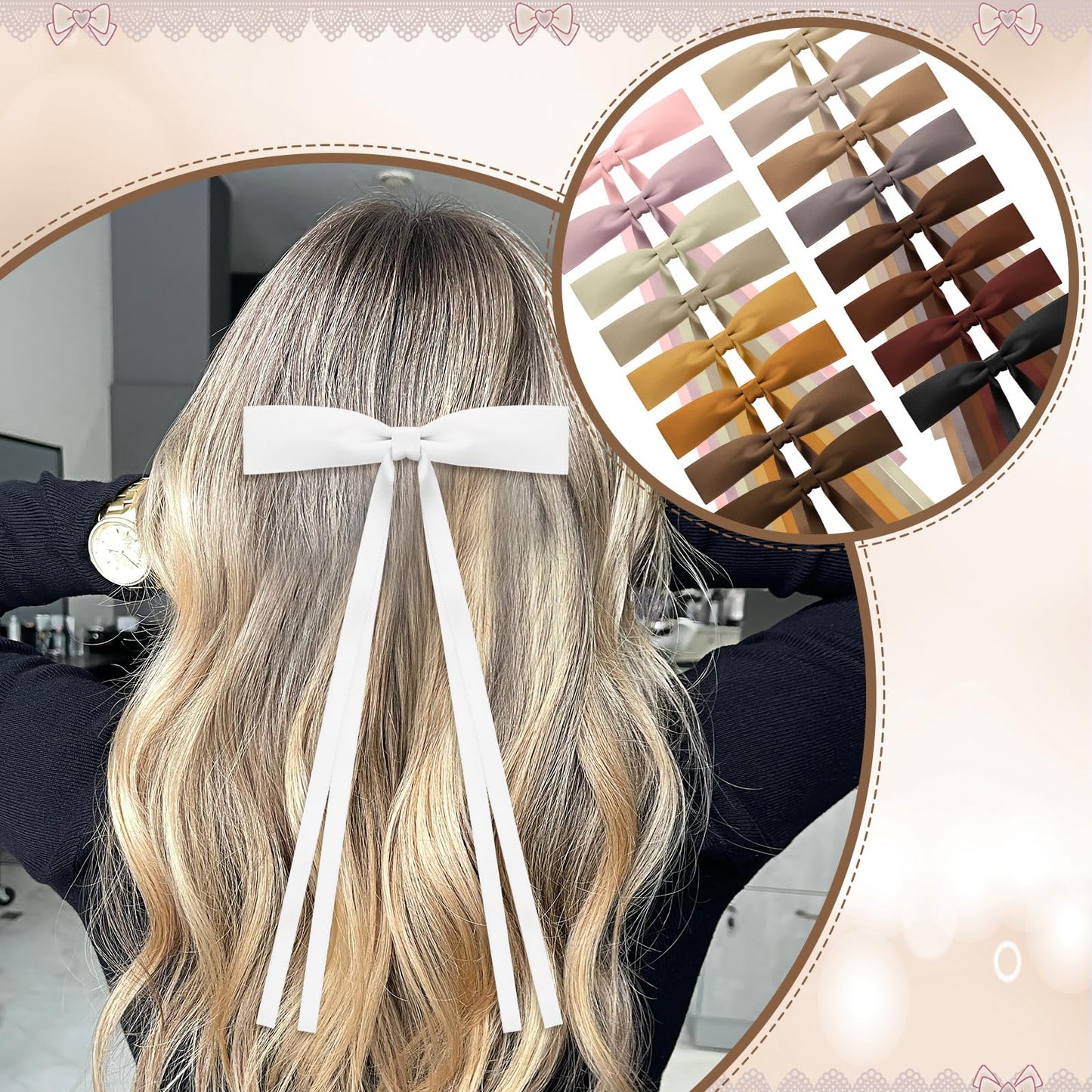 Mimorou 40 Pcs Bow Hair Clips Bulk Multicolor Bow Barrettes Set Hair Accessories with Long Tail Ribbon Bowknot Barrettes Clip an