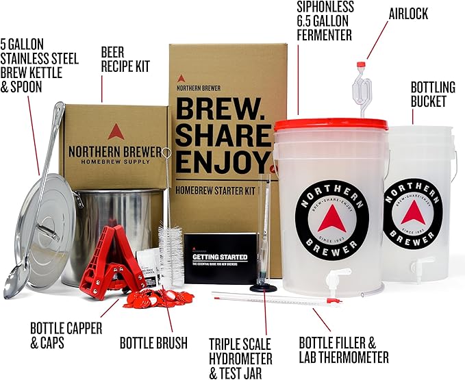 Northern Brewer - Brew. Share. Enjoy. HomeBrewing Starter Set, Equipment and Recipe for 5 Gallon Batches (Chinook IPA with Testing Equipment)