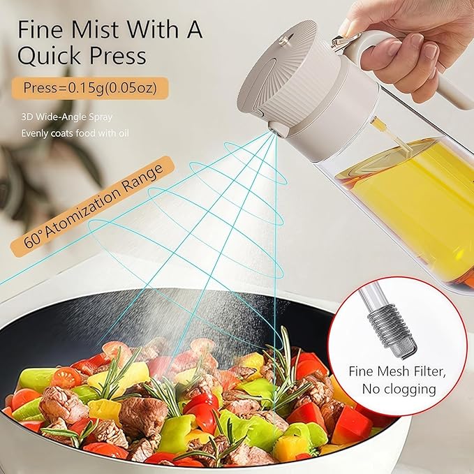 2025 New 18.6oz/550ml Olive Oil Sprayer for Cooking, Leak Glass Olive Oil Dispenser Bottle, 2 in 1 Oil Dispenser and Oil Sprayer, Switch Between Mist & Precision Pour for Air Fryer, BBQ, Salad,Baking