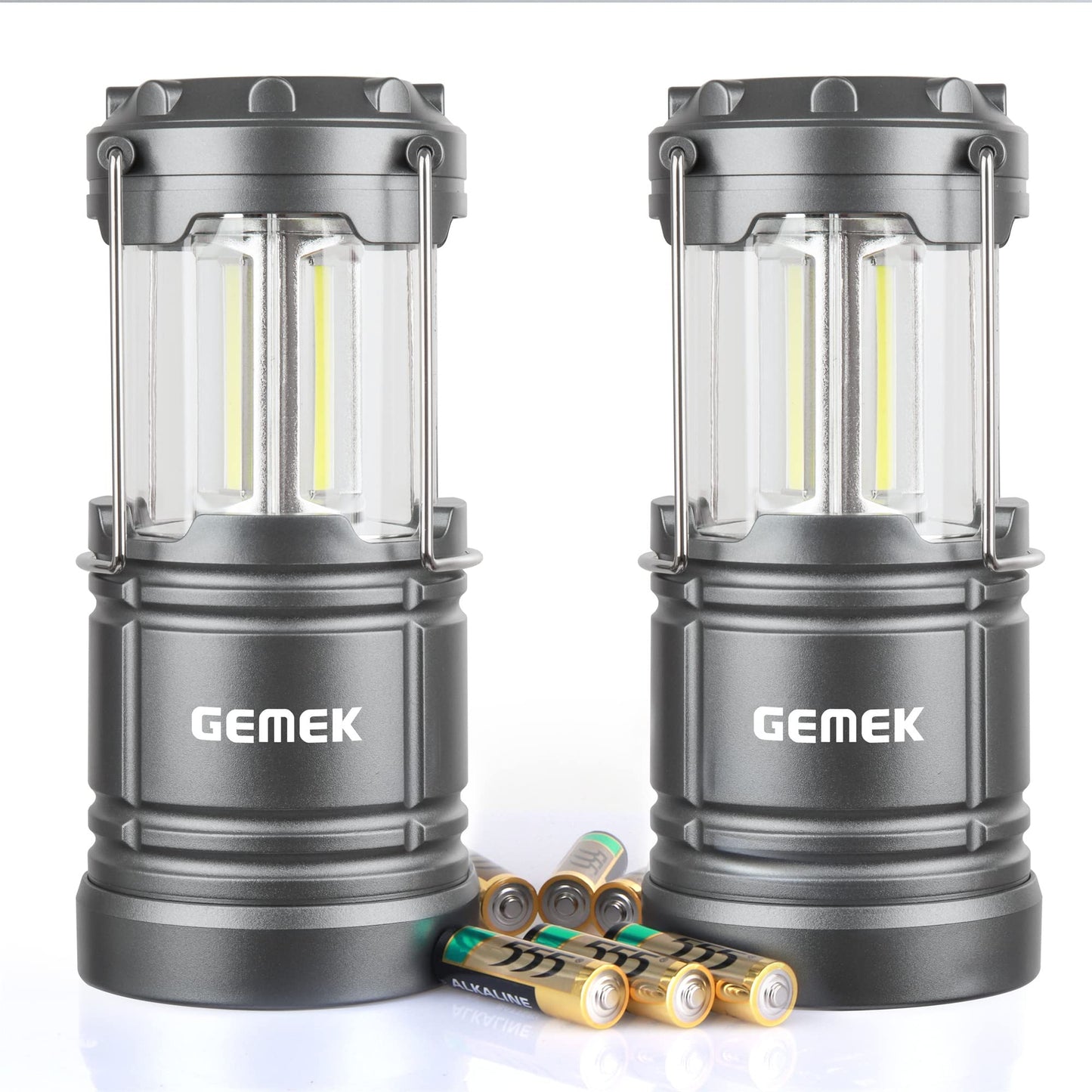 Gemek Led Camping Lantern - Portable Battery Powered, Magnetic Base, Collapsible Hook, Gray, Model Gd0131