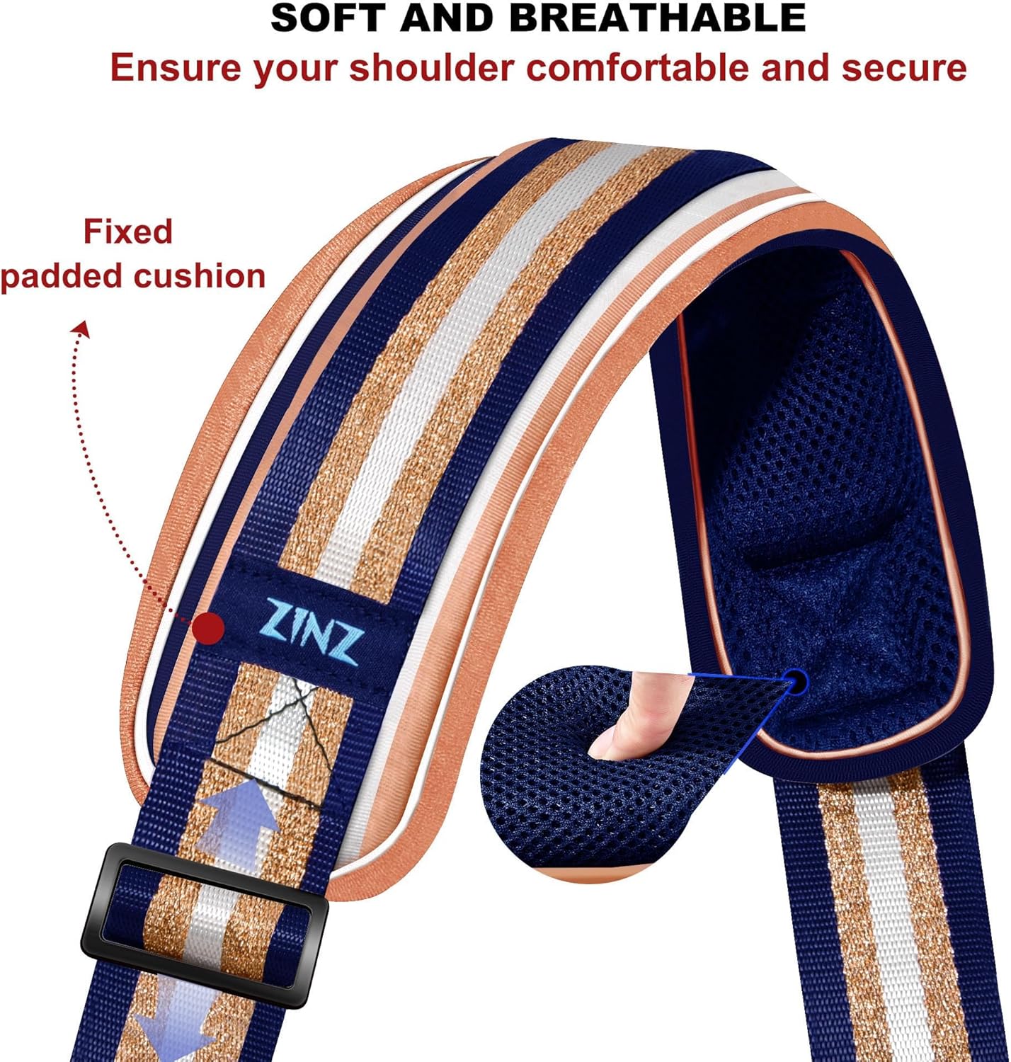 ZINZ 79.5" Universal Strap with Ultra-Thick Fixed Breathable Pad - Adjustable Heavy-Duty Shoulder Strap for Laptop, Crossbody, Luggage, Gym, Camera Bag and More - TH01B06