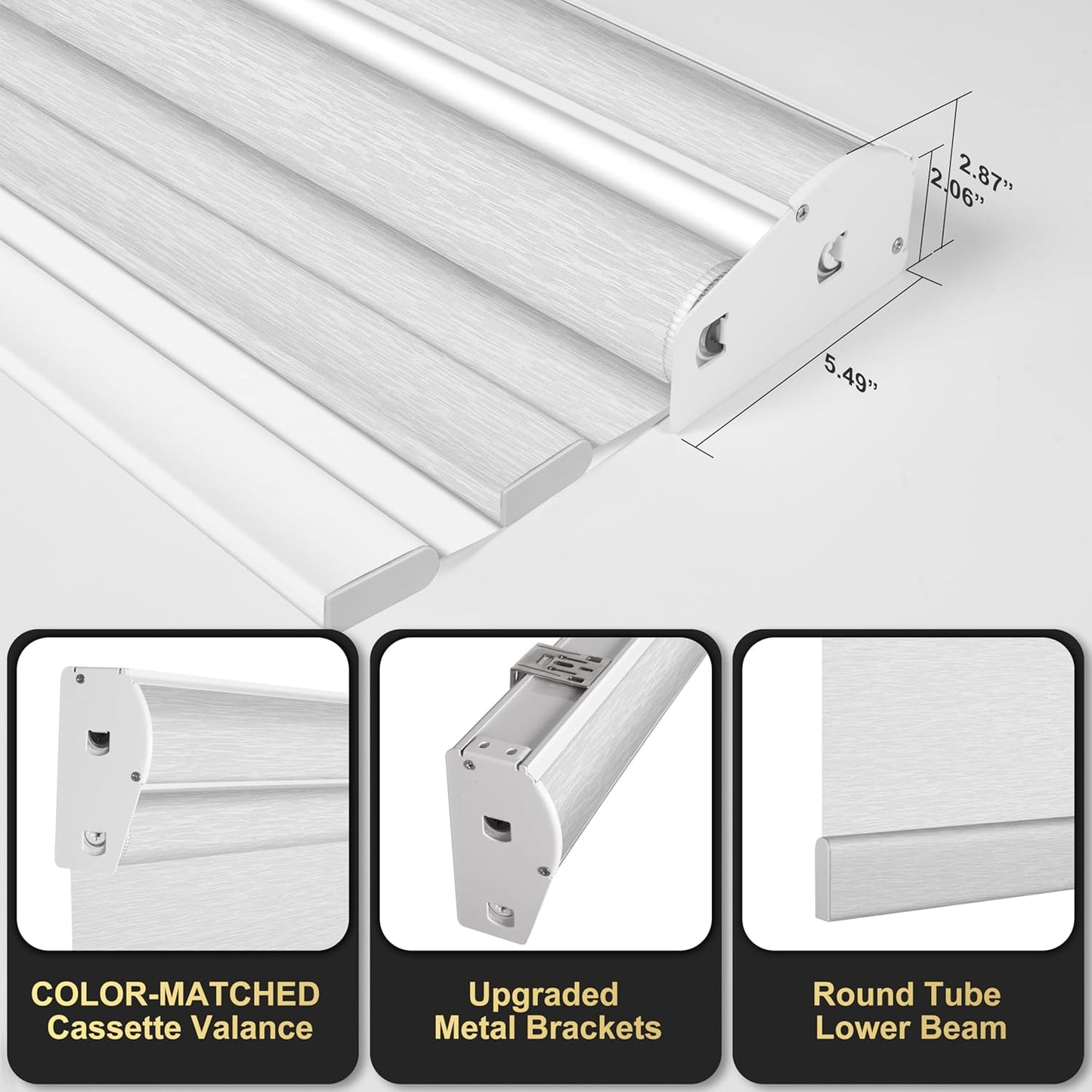 BERISSA Cordless Dual Roller Shades With Cassette Valance, Double Window Blackout and Light Filtering, Day and Night for Home Office Door - Striped Jacquard White, 51 W x 36" H