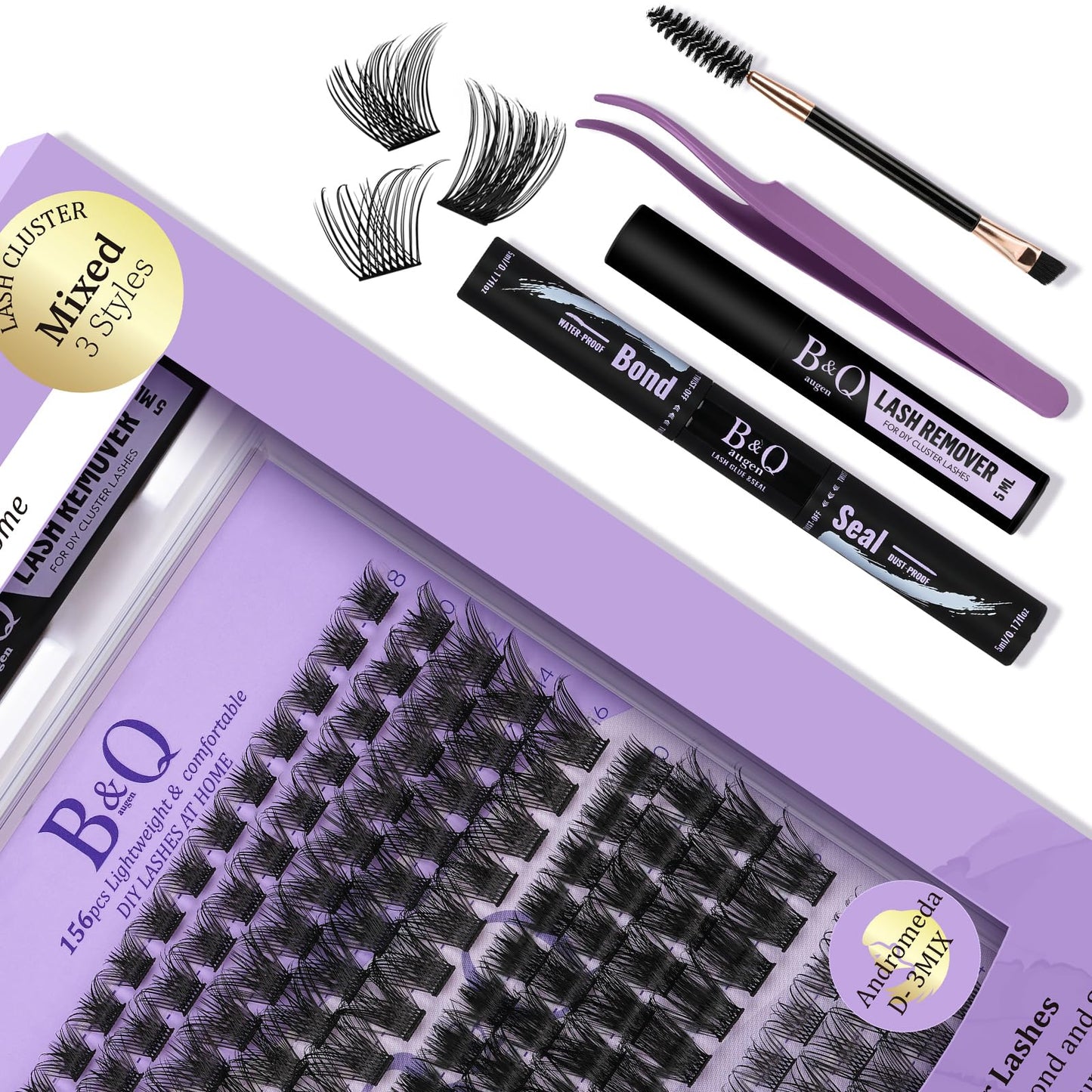 Lash Clusters Kit B01+B02+B19 Eyelash Extension Kit B&Qaugen DIY Lash Extension Kit 156 PCS Lash Clusters 8-18mm Cluster with La