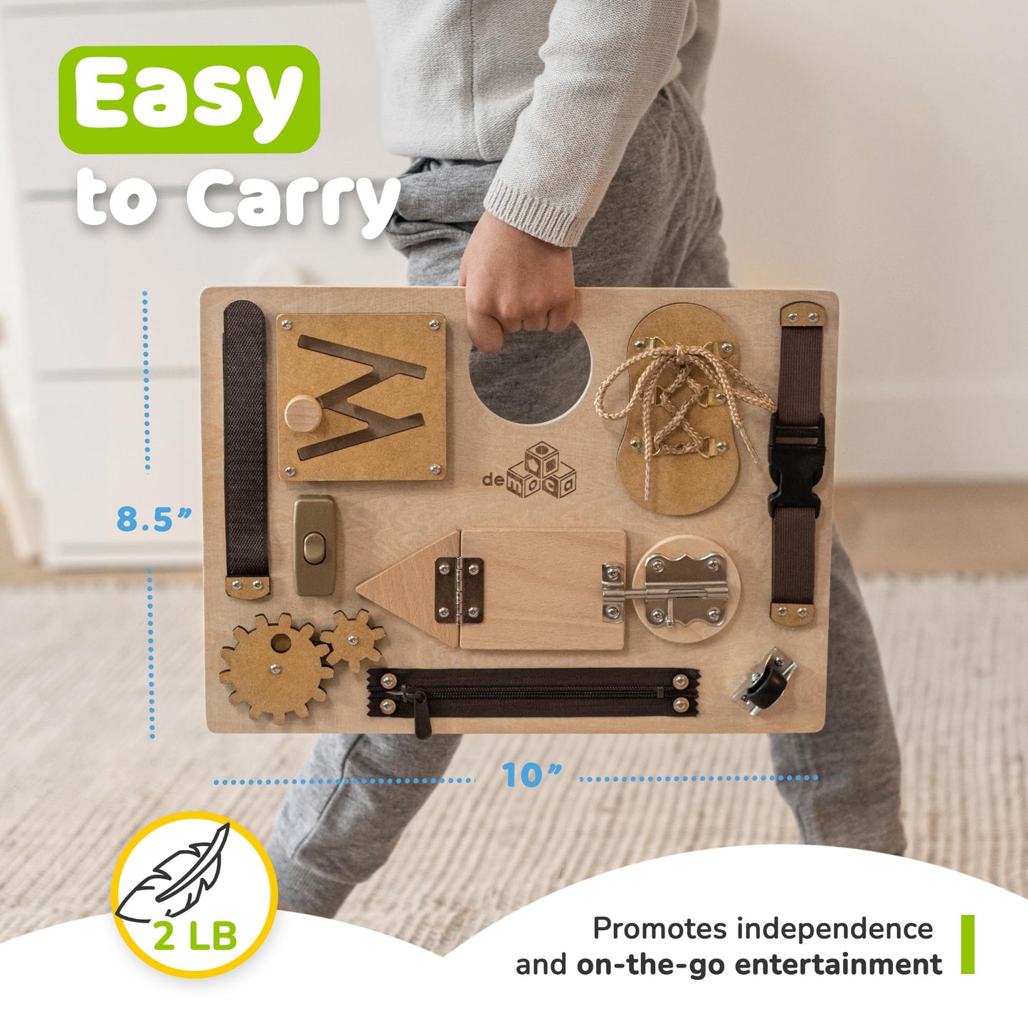 Montessori Busy Board for Toddlers, Premium Wooden Toddler Busy Board for 1 2 3 Year Old with 10 Educational Activities for Fine Motor Skills, Sensory Activity Toy for Travel, Gift for Boys & Girls