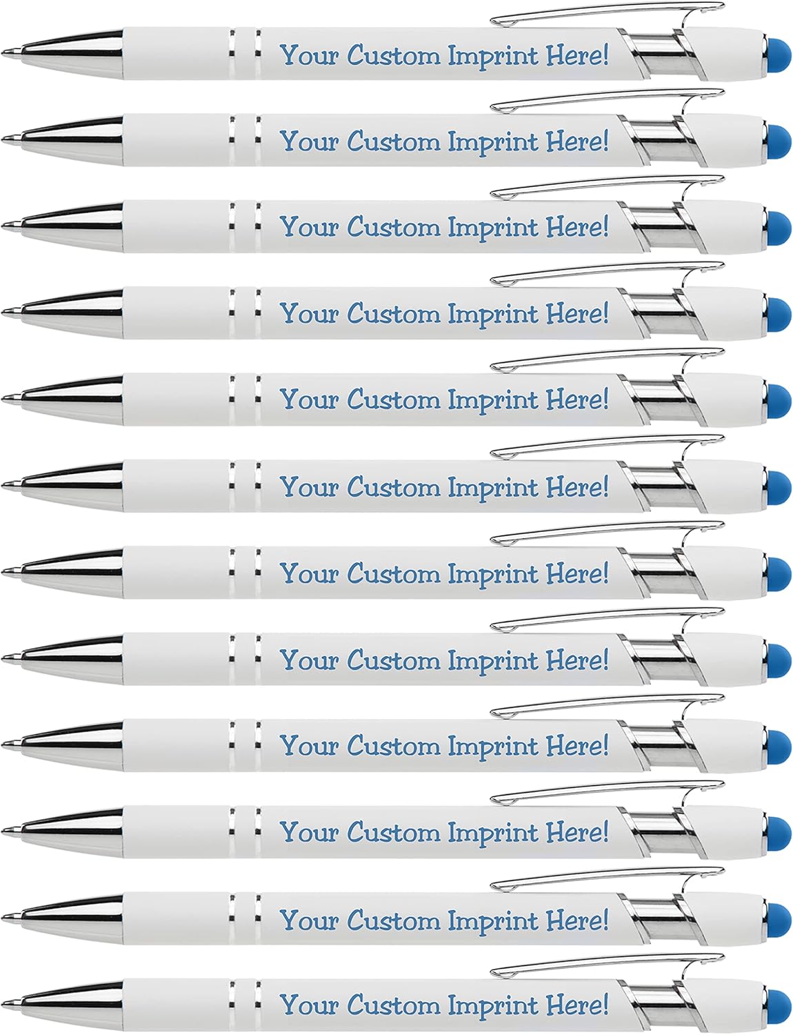 ExpressDesigns™ - Premium Custom Pens with Stylus | Beautiful White | Personalized Soft-Touch Metal Printed Name Pens w/Black Ink - 12 pack (Aqua)