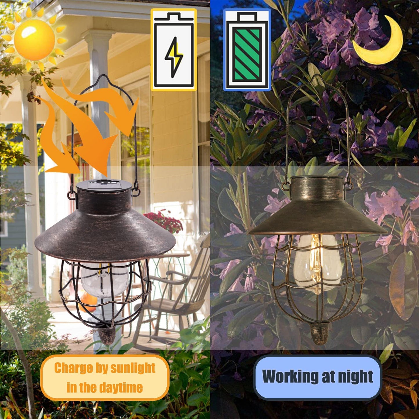 YAKii Solar Lanterns 6 Pack - Waterproof Metal Lamps, Warm White Light, Antique Copper