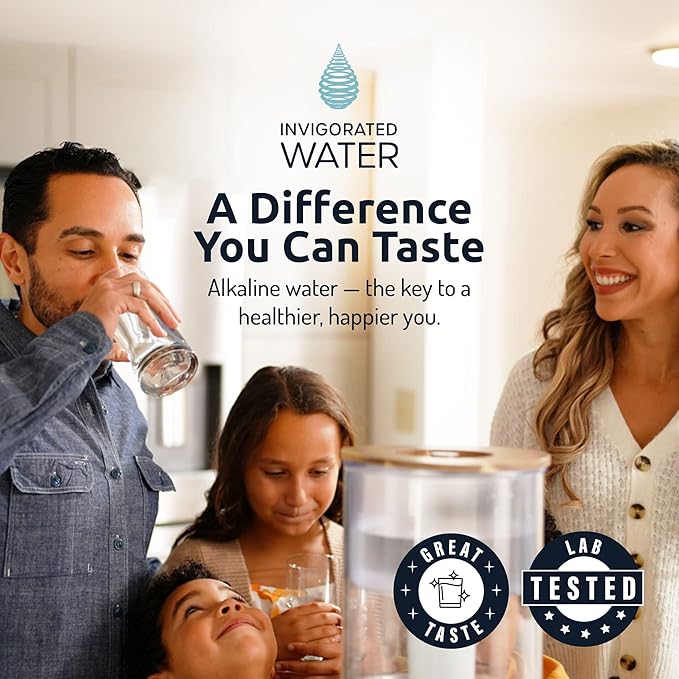 pH Recharge Glass Alkaline Water Filter Dispenser - Countertop Water Filter System - Alkaline Water Purifier Pitcher - High pH Pure Drinking Water Filtration - 8.5L/2.25 Gal (Bamboo/Marble)