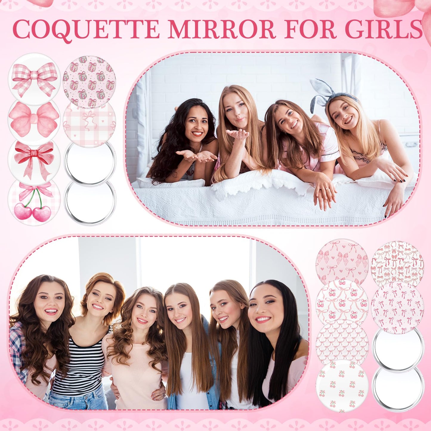 Cinnvoice 12 Pcs Coquette Aesthetic Compact Mirror Bulk Bow Travel Makeup Pocket Purse Mini Mirror for Women Wedding Bridal Show
