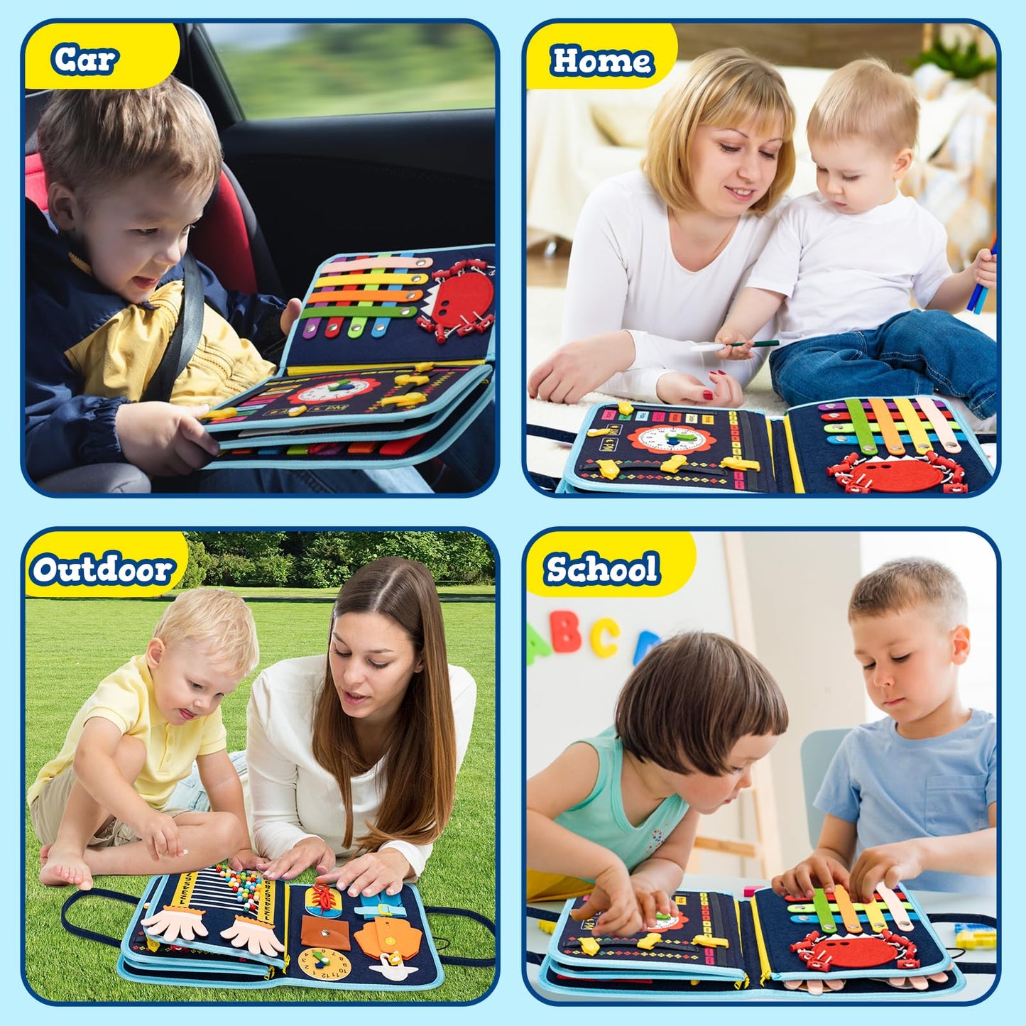 Toddler Busy Board Book Montessori Toys for 1 2 3 4 Years Old,Sensory Board Educational Activities for Learning Fine Motor Skill,Toy for Boy & Girl Birthday Gift,Toddler Toy for Airplane Car Travel﻿