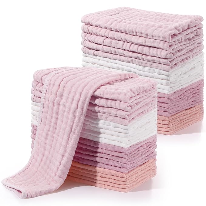Buryeah Muslin 20 Pcs Burp Cloths Large 20" x 10" 100% Cotton 6 Layers Ultra Absorbent and Soft Hand Washcloths for Baby Drool and Messes Gentle Burp Cloth for Boys & Girls(Sweet Colors)