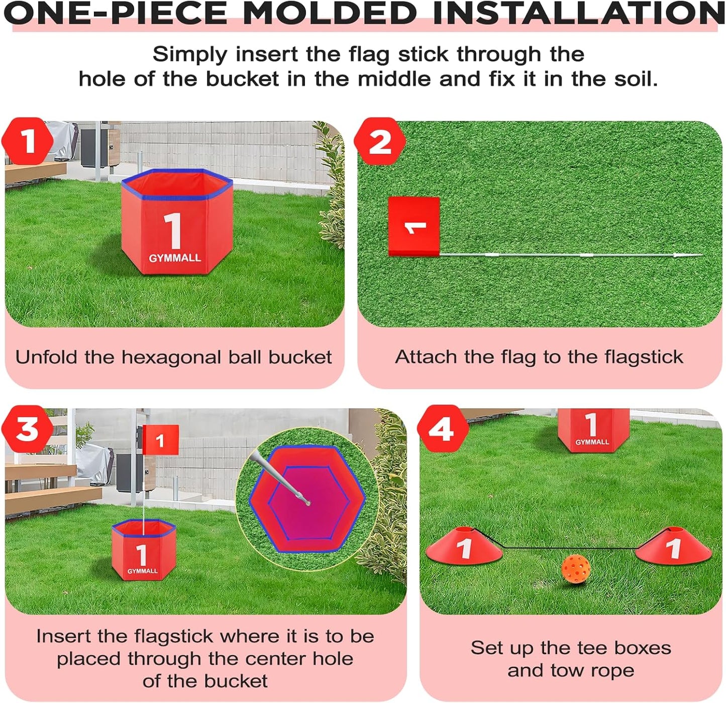 Golf Bucket Yard Game, Backyard Golf Set for Kids, Adults and Family, Outdoor and Indoor Portable 9 Holes Golf Course with Balls, Flags and Carry Bag for Lawn, Park, Beach and Hotel - Red