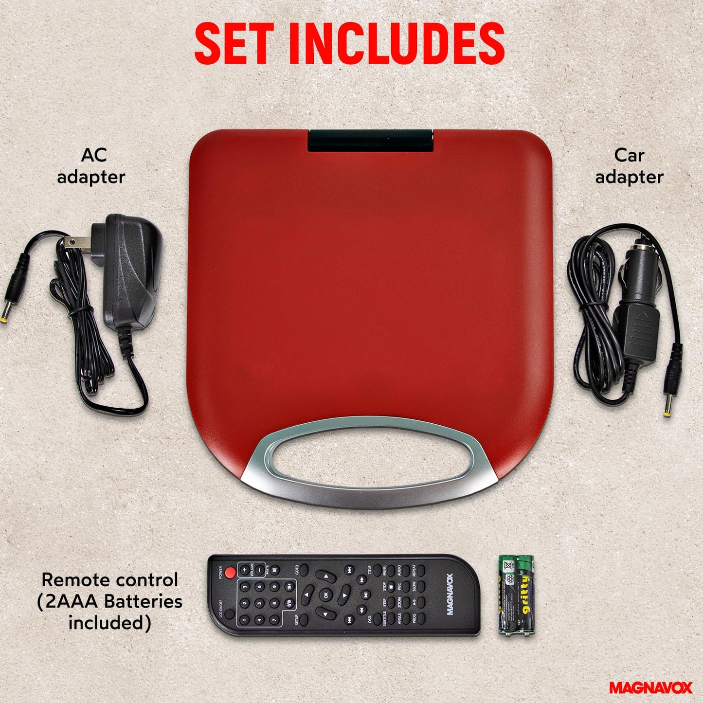 Magnavox Mtft750-Rd Portable 7 Inch Tft Dvd/Cd Player With Remote Control And Car Adapter In Red | Rechargeable Battery | Headph