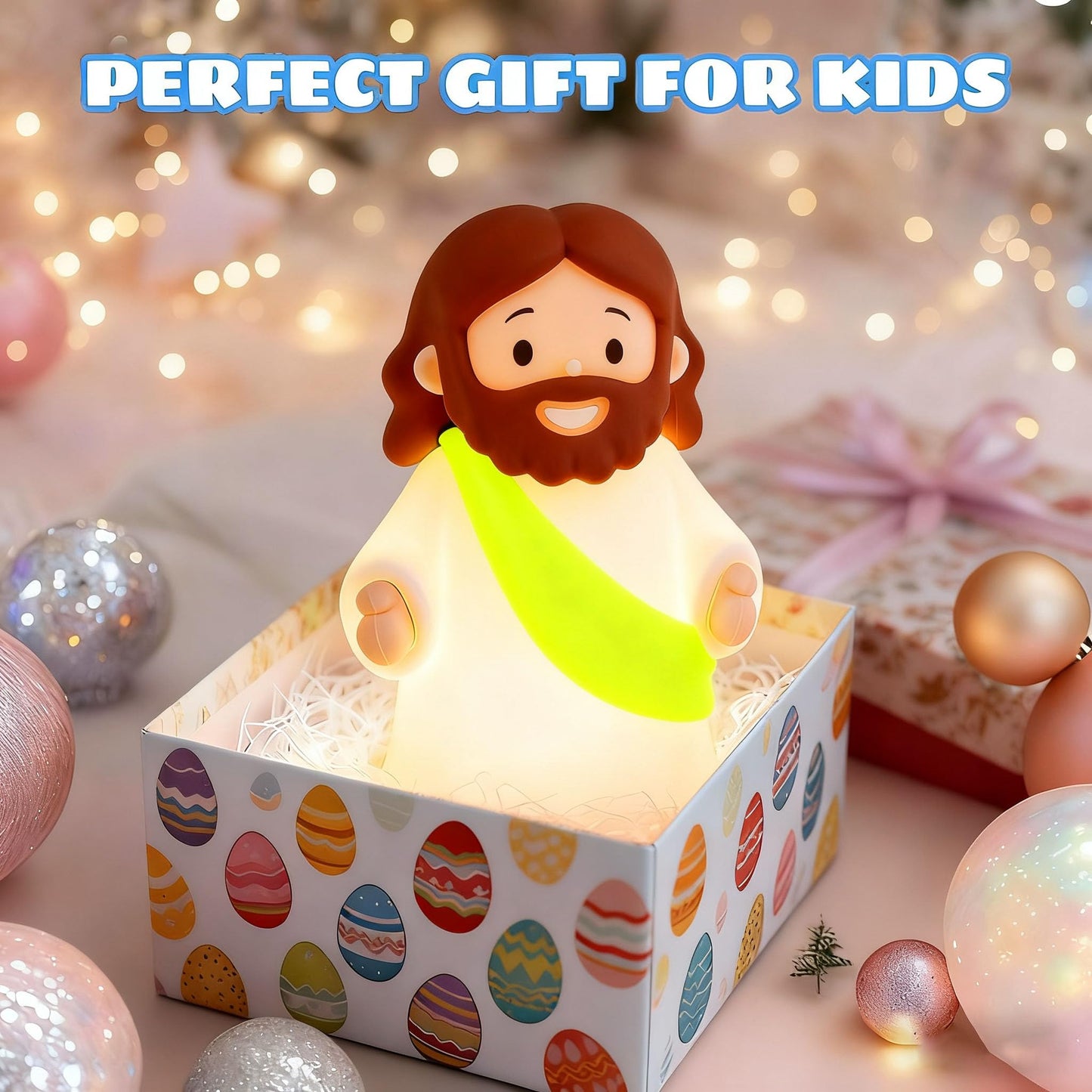 Magical Jd Little Jesus Night Light Mini Jesus Silicone Lamp Dimmable Nursery Nightlight For Kids Rechargeable Bedside Touch Lamp Perfect For Christmas  Easter And Baptism Gifts (Yellow)