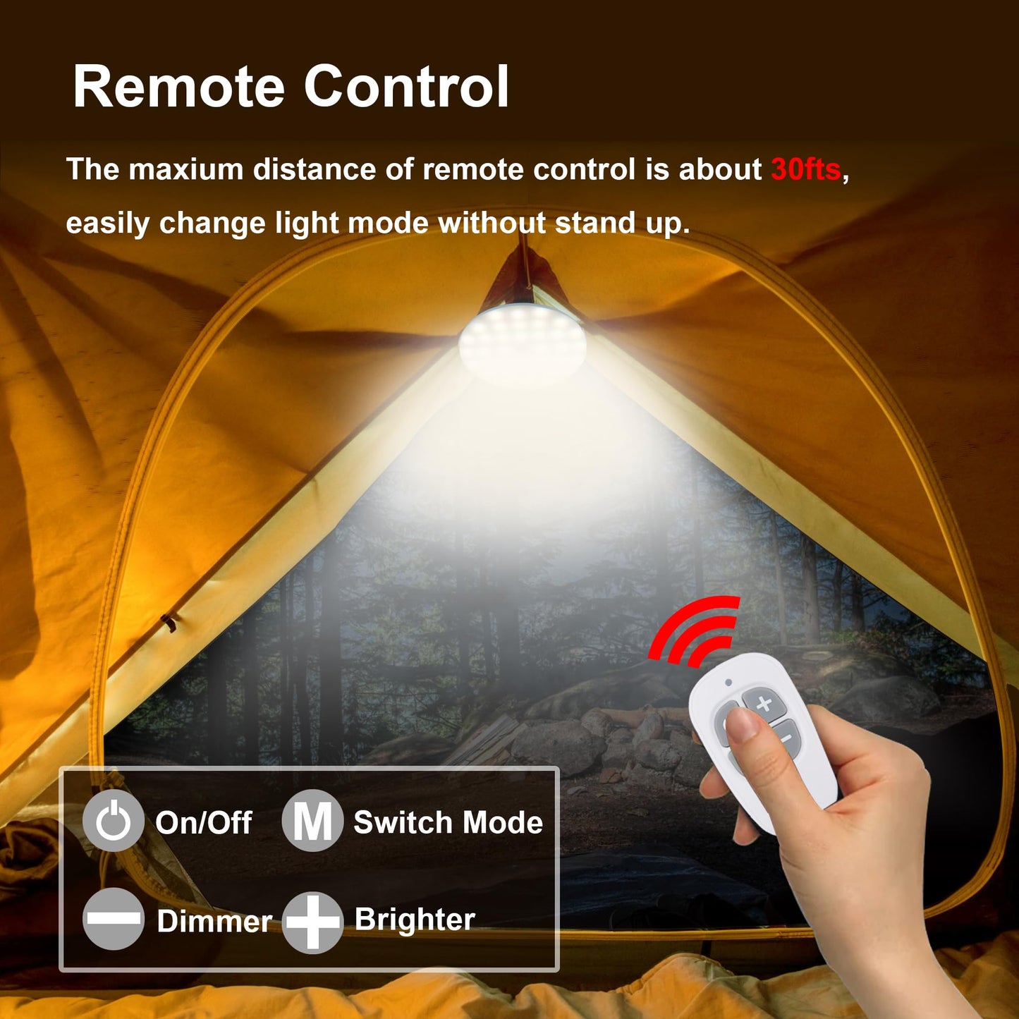 SKNOOY LED Camping Lantern, Rechargeable, Magnetic, Remote Control, IP54 Water-Resistant, Gray, Model SKCTL001